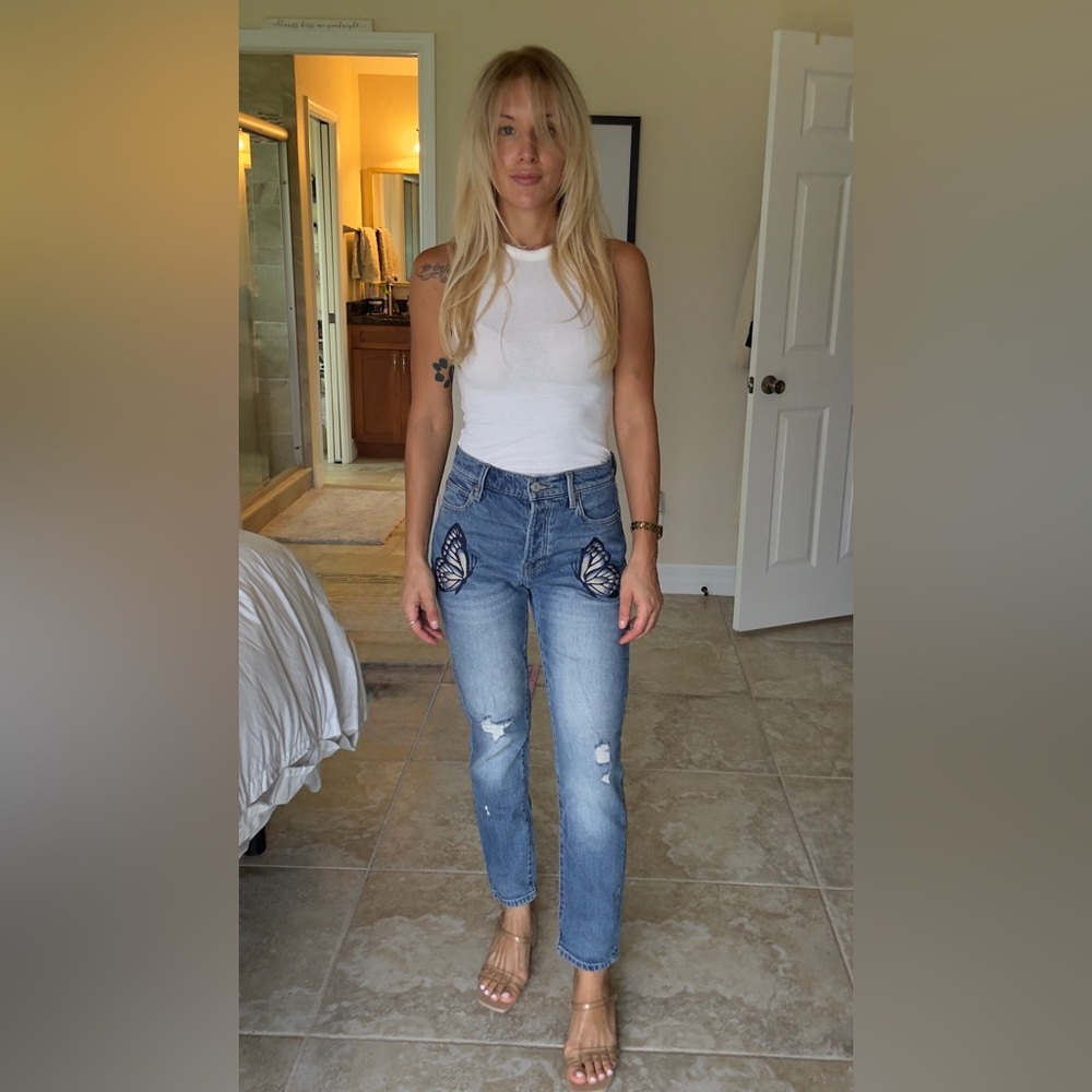 Lucky Brand Blue Straight Leg Jeans with Butterfly Details